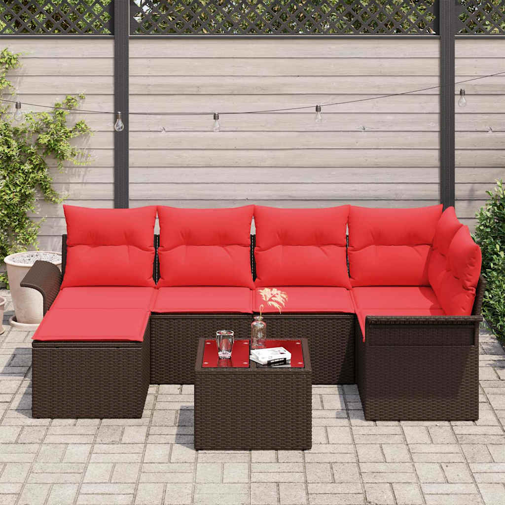 Havesofa Sæt med opbevaring 7 pcs Brun polyrattan