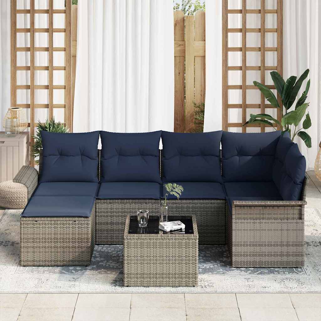 Havesofa Sæt med opbevaring 7 pcs Grå polyrattan