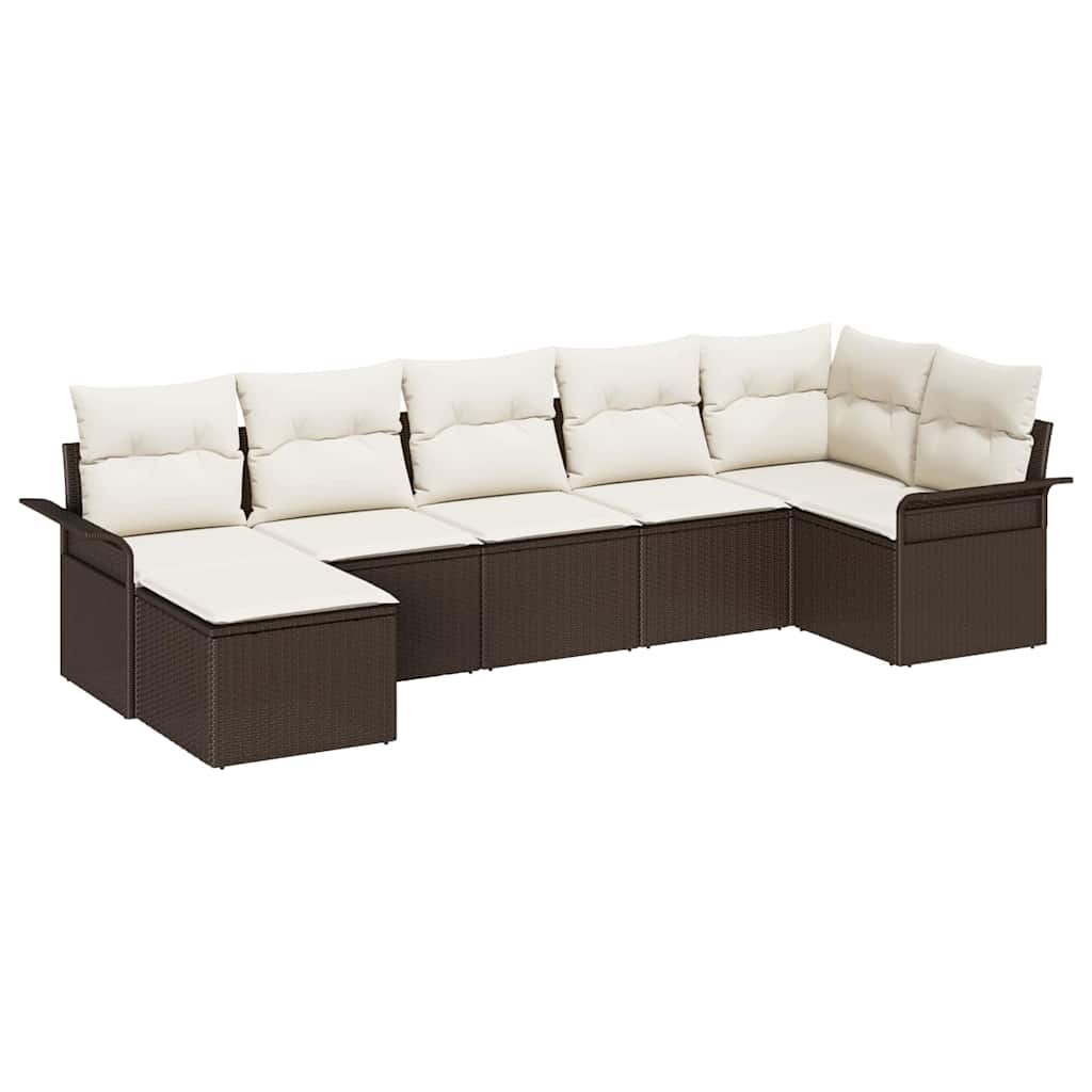 Havesofa Sæt med pude med opbevaring 7 pcs Brun Poly rattan