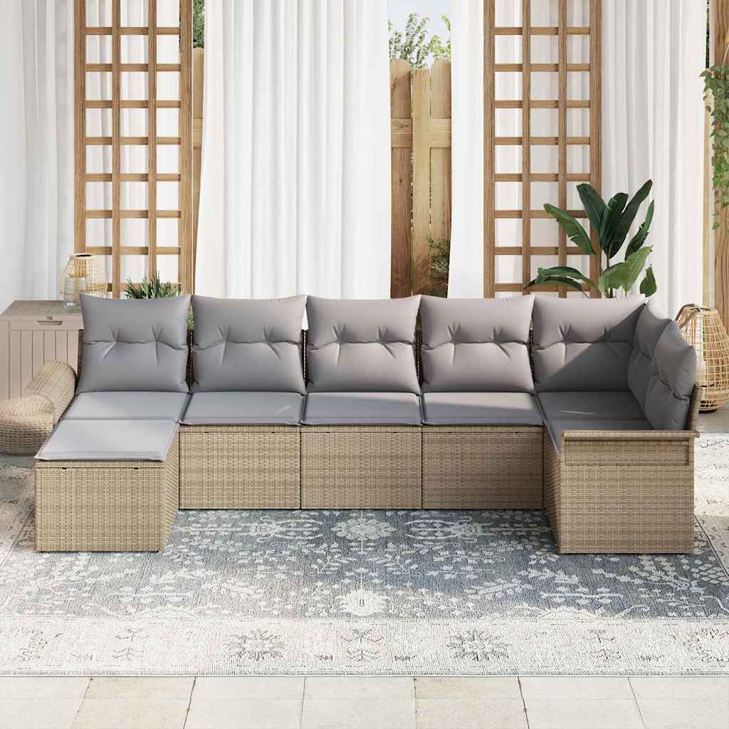 Havesofa Sæt med opbevaring 7 pcs Beige polyrattan