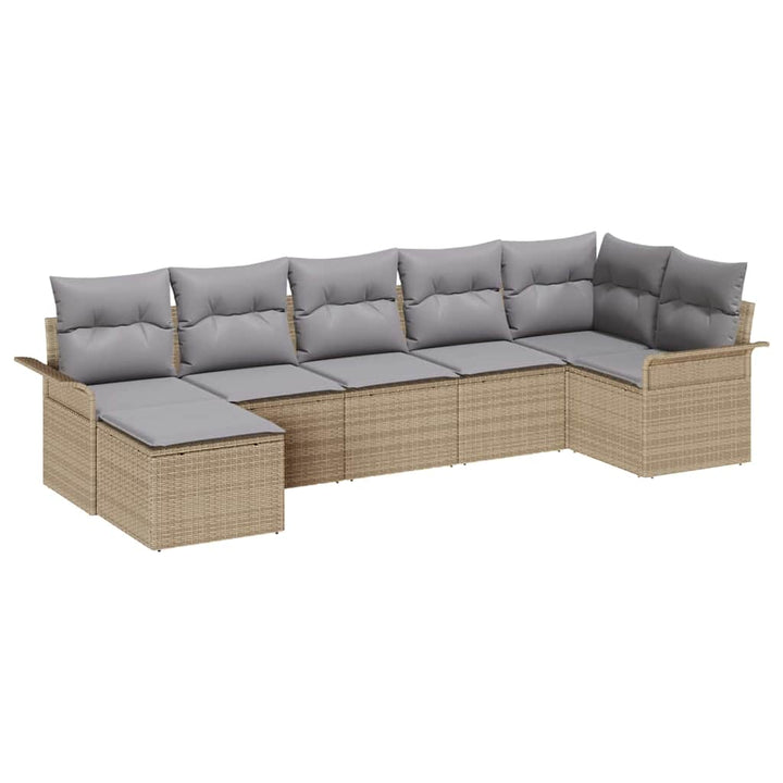 Havesofa Sæt med opbevaring 7 pcs Beige polyrattan