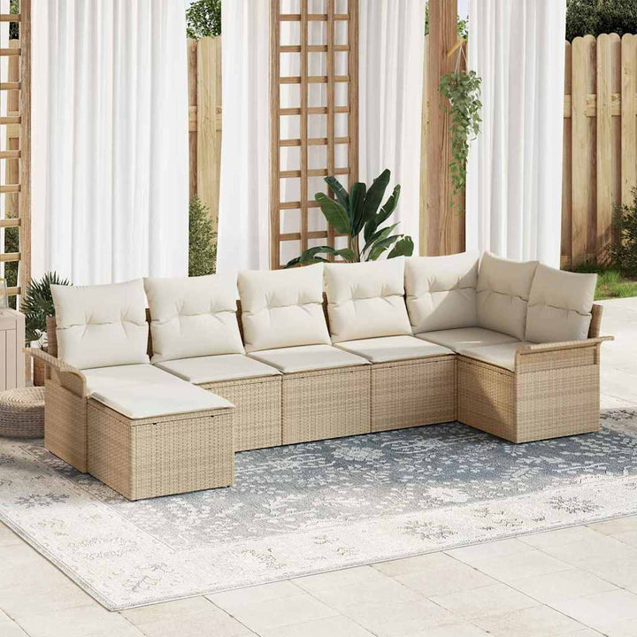 Havesofa Sæt med pude med opbevaring 7 pcs Beige Poly rattan