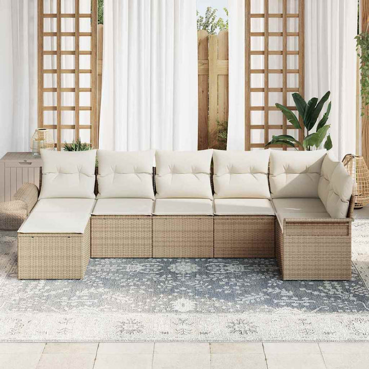 Havesofa Sæt med pude med opbevaring 7 pcs Beige Poly rattan