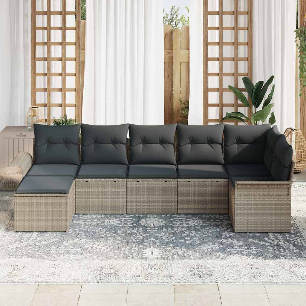 Havesofa Sæt med pude med opbevaring 7 pcs Lysegrå Poly rattan