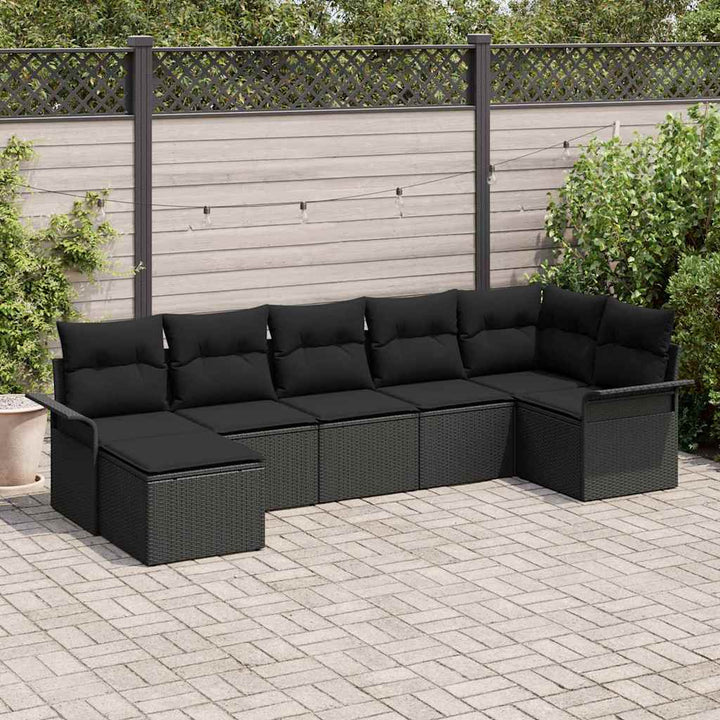 Havesofa Sæt med opbevaring 7 pcs Sort polyrattan