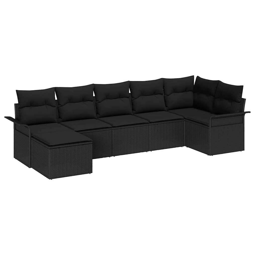 Havesofa Sæt med opbevaring 7 pcs Sort polyrattan