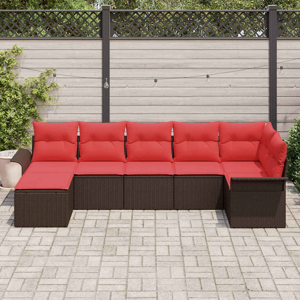 Havesofa Sæt med opbevaring 7 pcs Beige polyrattan