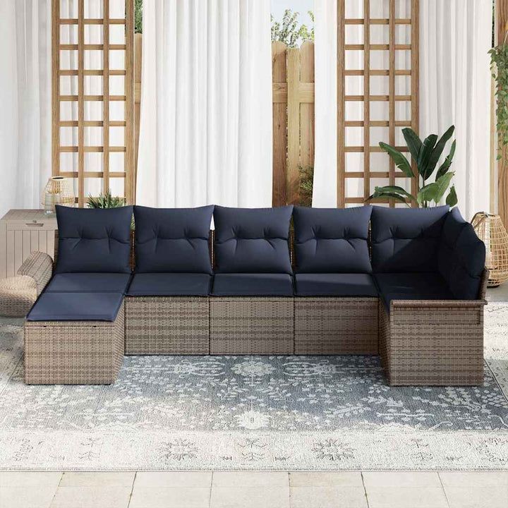 Havesofa Sæt med opbevaring 7 pcs Lysegrå polyrattan