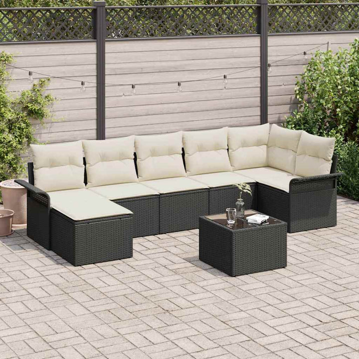 Havesofa Sæt med opbevaring 8 pcs Sort polyrattan