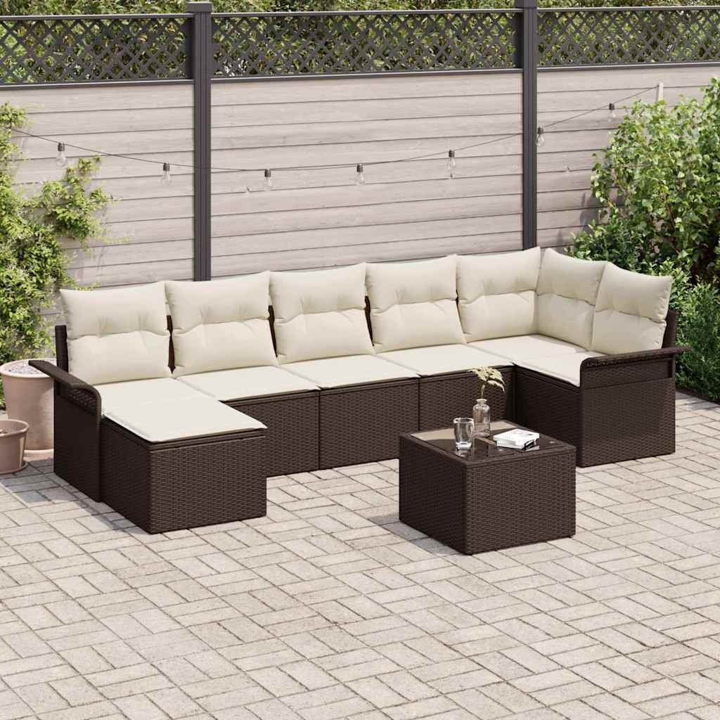 Havesofa Sæt med pude med opbevaring 8 pcs Brun Poly rattan