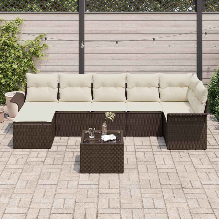 Havesofa Sæt med pude med opbevaring 8 pcs Brun Poly rattan