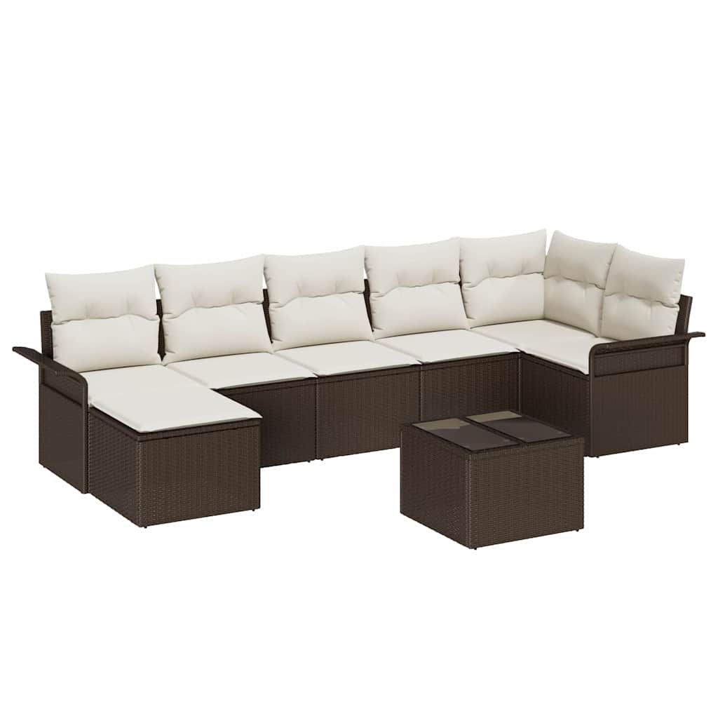Havesofa Sæt med pude med opbevaring 8 pcs Brun Poly rattan