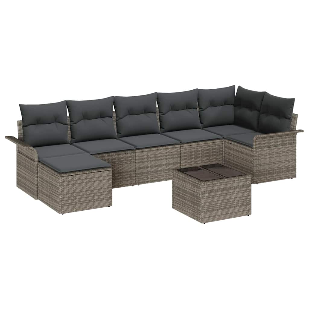 Havesofa Sæt med pude med opbevaring 8 pcs Grå Poly rattan