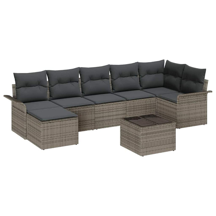 Havesofa Sæt med pude med opbevaring 8 pcs Grå Poly rattan