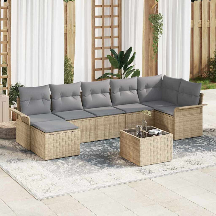 Havesofa Sæt med pude med opbevaring 8 pcs Beige Poly rattan
