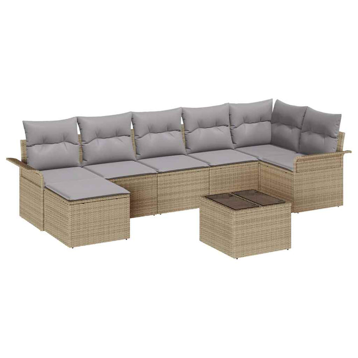 Havesofa Sæt med pude med opbevaring 8 pcs Beige Poly rattan