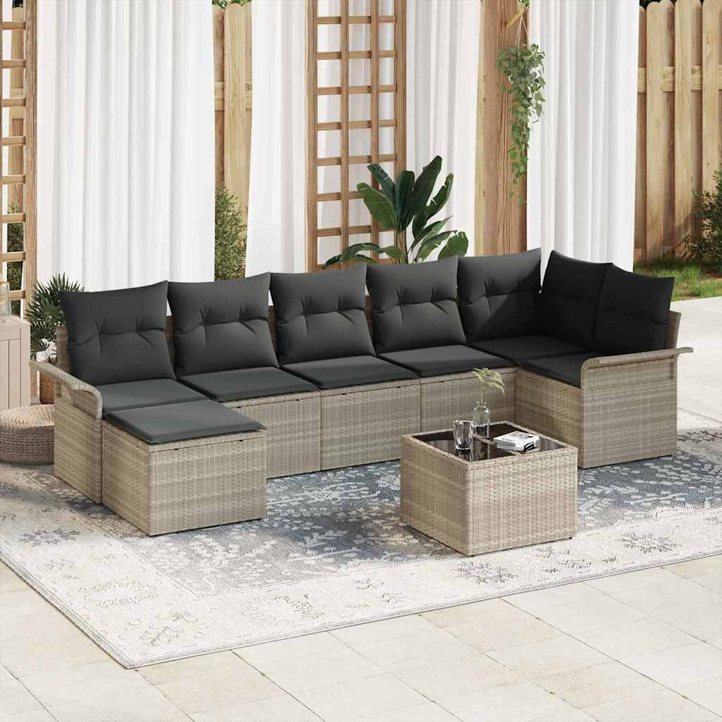 Havesofa Sæt 8 stk. Lysegrå polyrattan