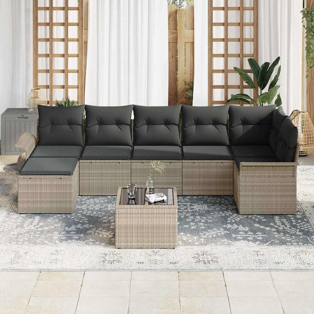 Havesofa Sæt 8 stk. Lysegrå polyrattan