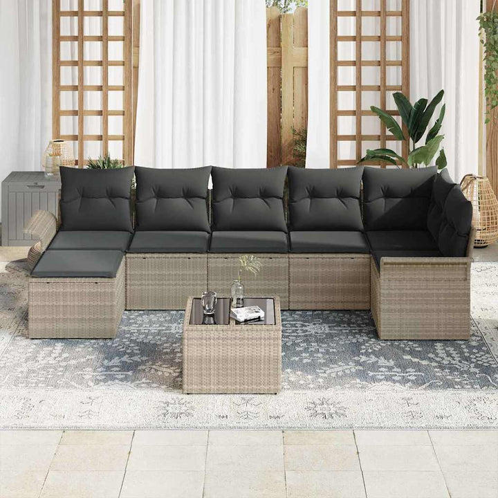 Havesofa Sæt 8 stk. Lysegrå polyrattan