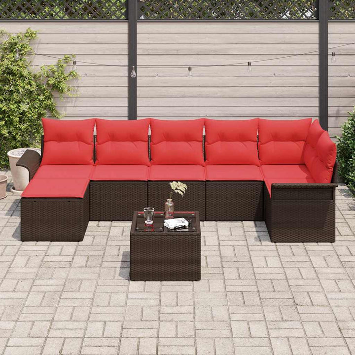 Havesofa Sæt med opbevaring 8 pcs Brun polyrattan