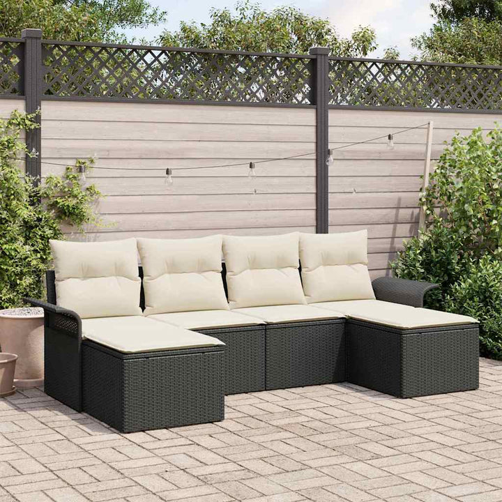Havesofa Sæt med opbevaring 6 pcs Sort polyrattan