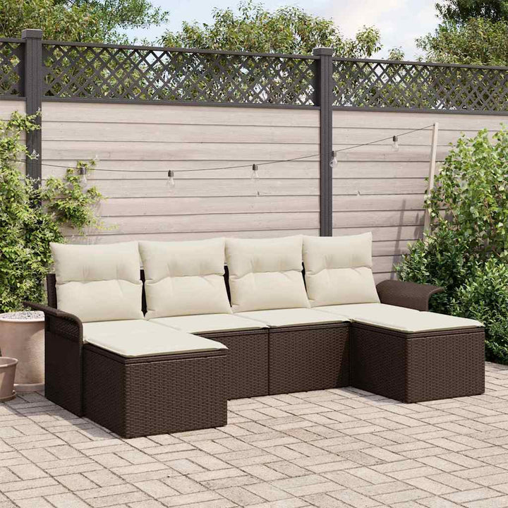 Havesofa Sæt med opbevaring 6 pcs Brun polyrattan