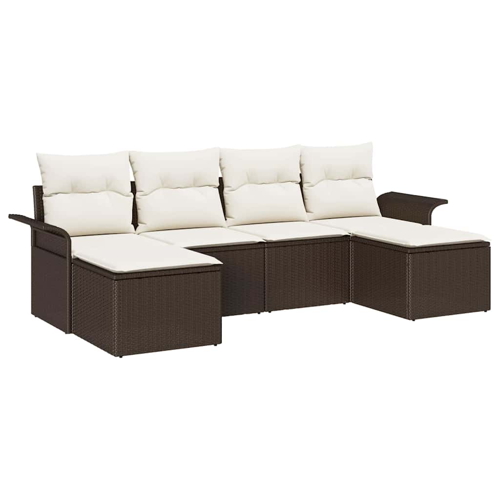 Havesofa Sæt med opbevaring 6 pcs Brun polyrattan