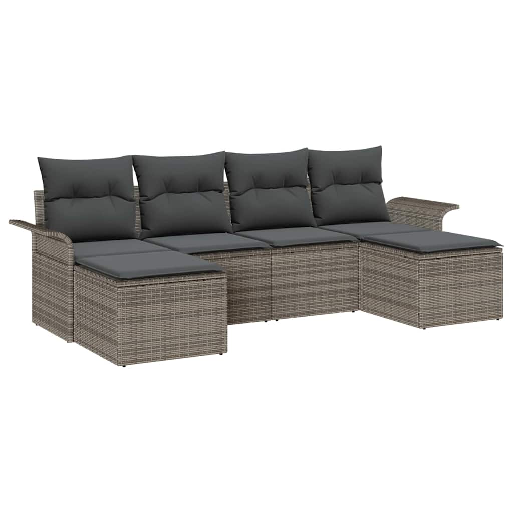 Havesofa Sæt med opbevaring 6 pcs Grå polyrattan