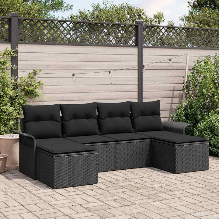 Havesofa Sæt med opbevaring 6 pcs Sort polyrattan