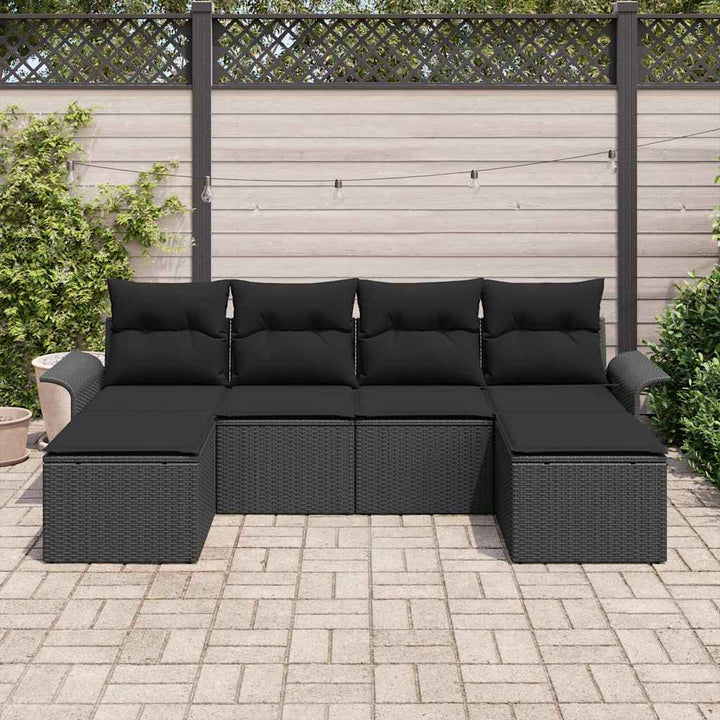 Havesofa Sæt med opbevaring 6 pcs Sort polyrattan