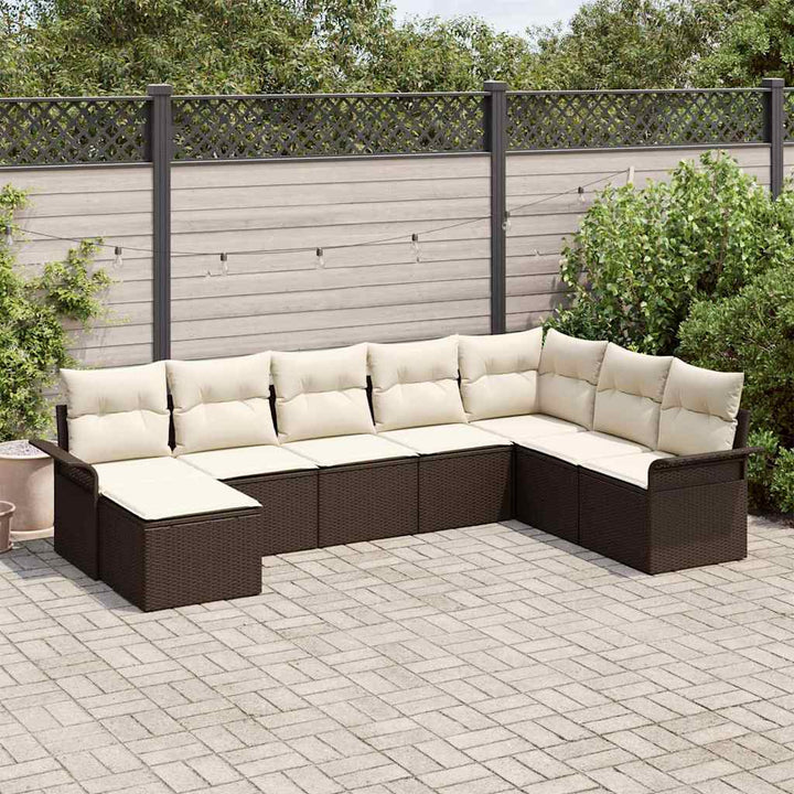 Havesofa Sæt med pude med opbevaring 8 pcs Brun Poly rattan