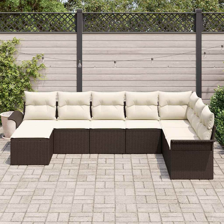 Havesofa Sæt med pude med opbevaring 8 pcs Brun Poly rattan