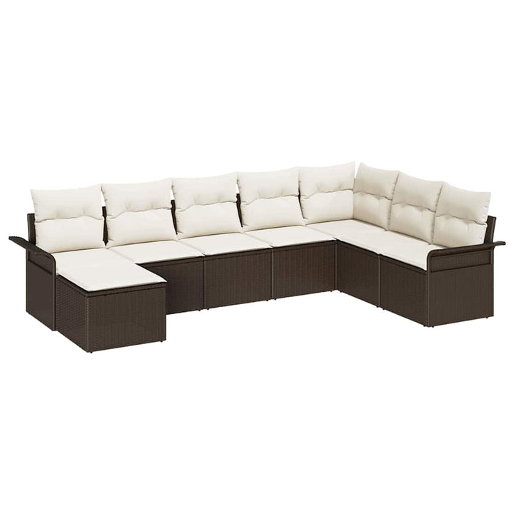 Havesofa Sæt med pude med opbevaring 8 pcs Brun Poly rattan