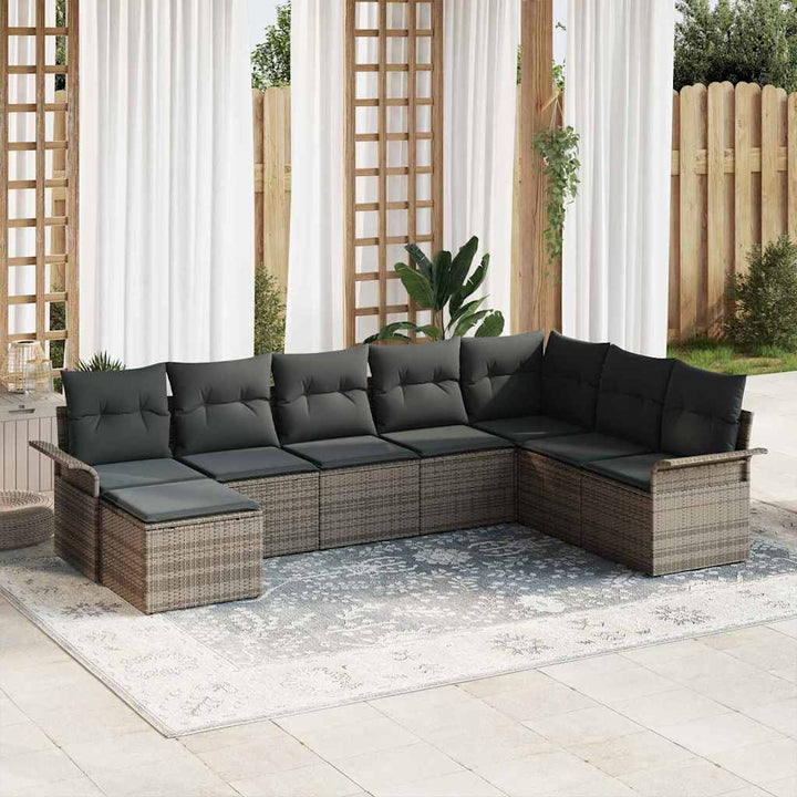 Havesofa Sæt med pude med opbevaring 8 pcs Grå Poly rattan
