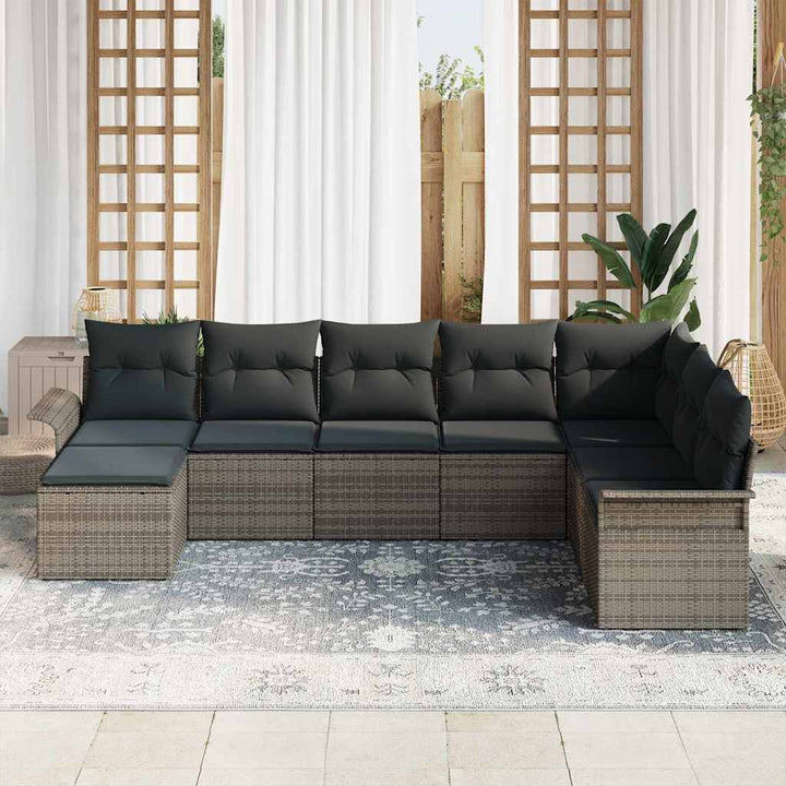 Havesofa Sæt med pude med opbevaring 8 pcs Grå Poly rattan