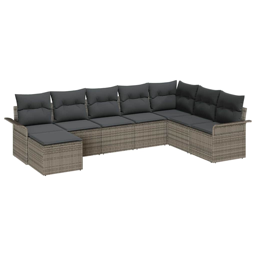 Havesofa Sæt med pude med opbevaring 8 pcs Grå Poly rattan