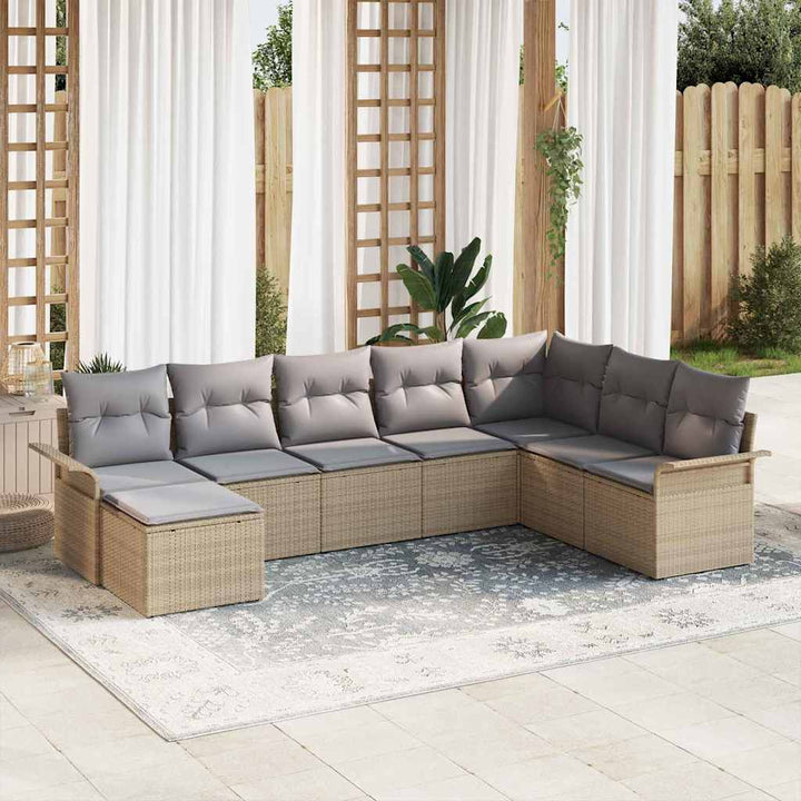 Havesofa Sæt med pude med opbevaring 8 pcs Beige Poly rattan