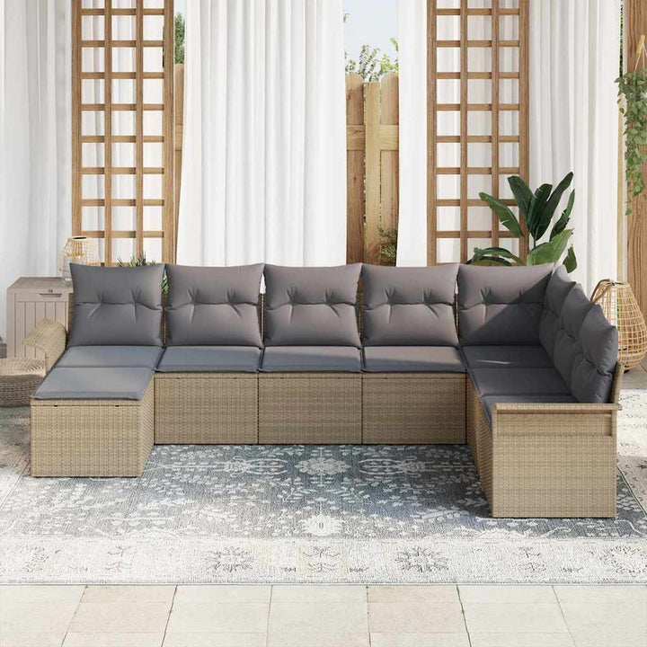 Havesofa Sæt 8 stk. Beige Poly rattan