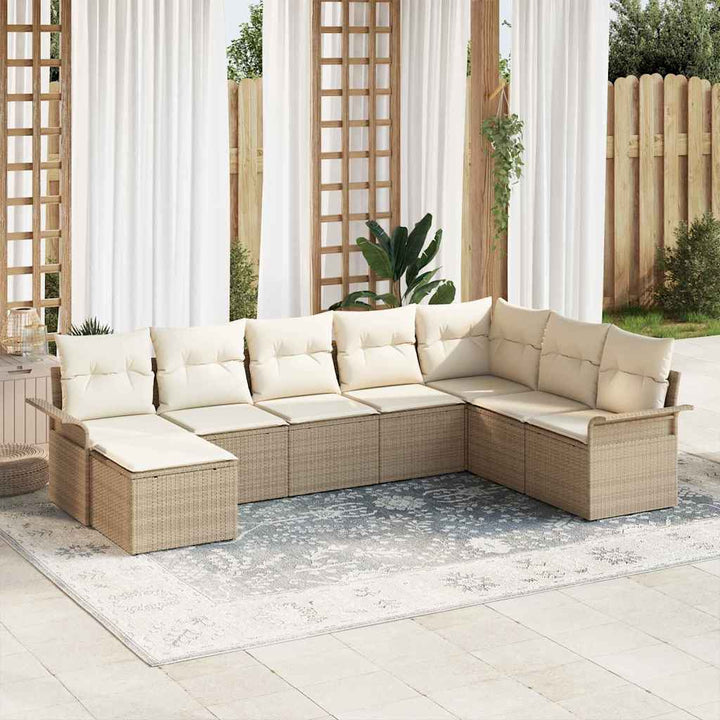 Havesofa Sæt med pude med opbevaring 8 pcs Beige Poly rattan