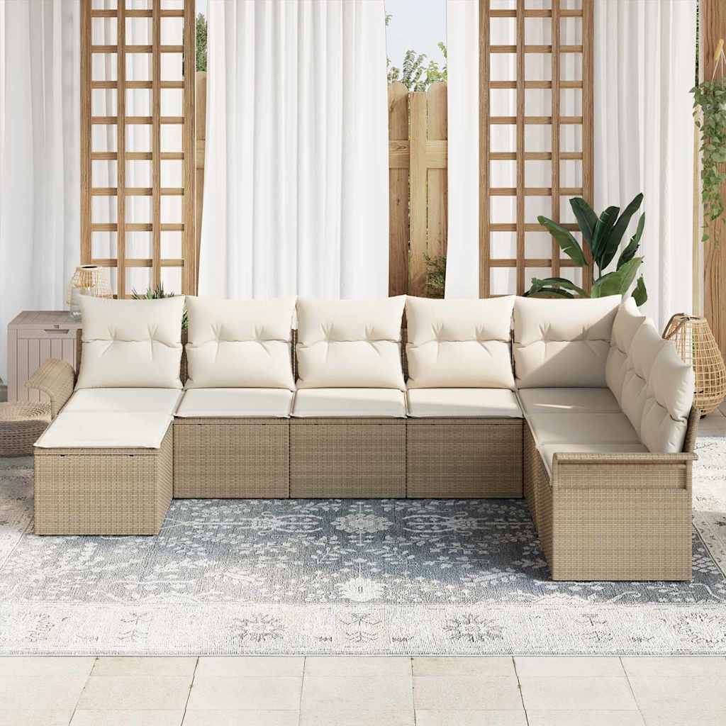 Havesofa Sæt med pude med opbevaring 8 pcs Beige Poly rattan