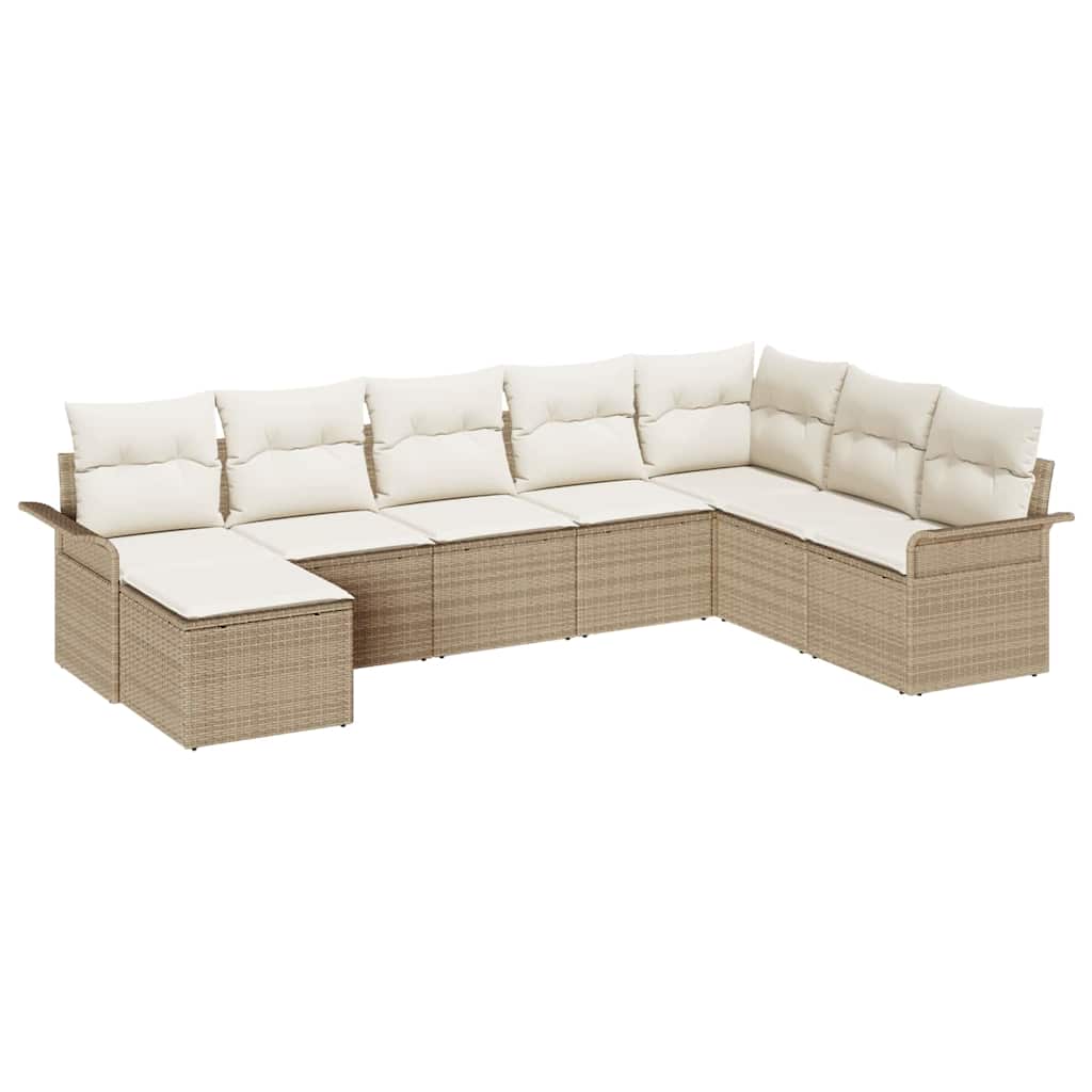 Havesofa Sæt med pude med opbevaring 8 pcs Beige Poly rattan