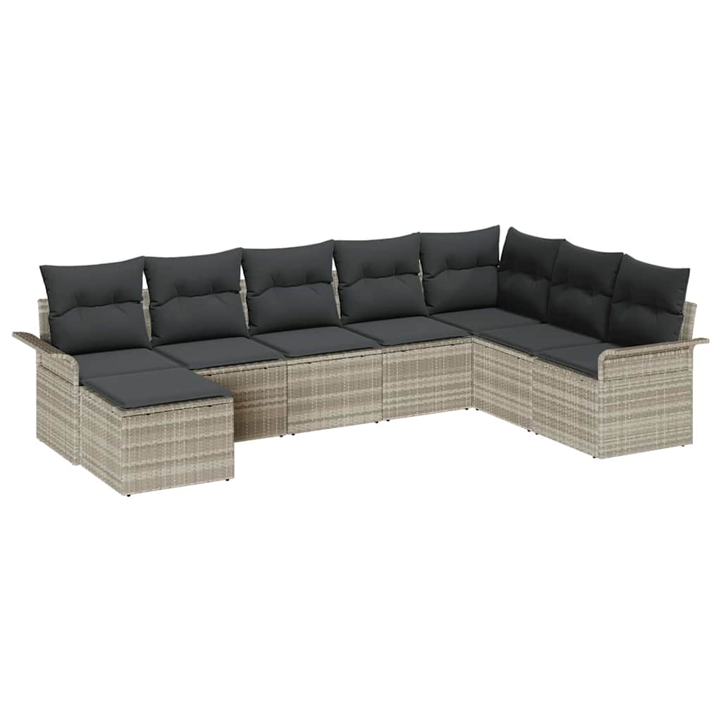 Havesofa Sæt med pude med opbevaring 8 pcs Lysegrå Poly rattan