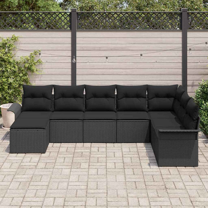 Havesofa Sæt med pude med opbevaring 8 pcs Sort Poly rattan