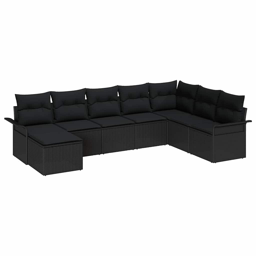 Havesofa Sæt med pude med opbevaring 8 pcs Sort Poly rattan