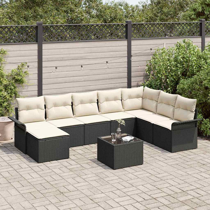 Havesofa Sæt med pude med opbevaring 9 pcs Brun Poly rattan