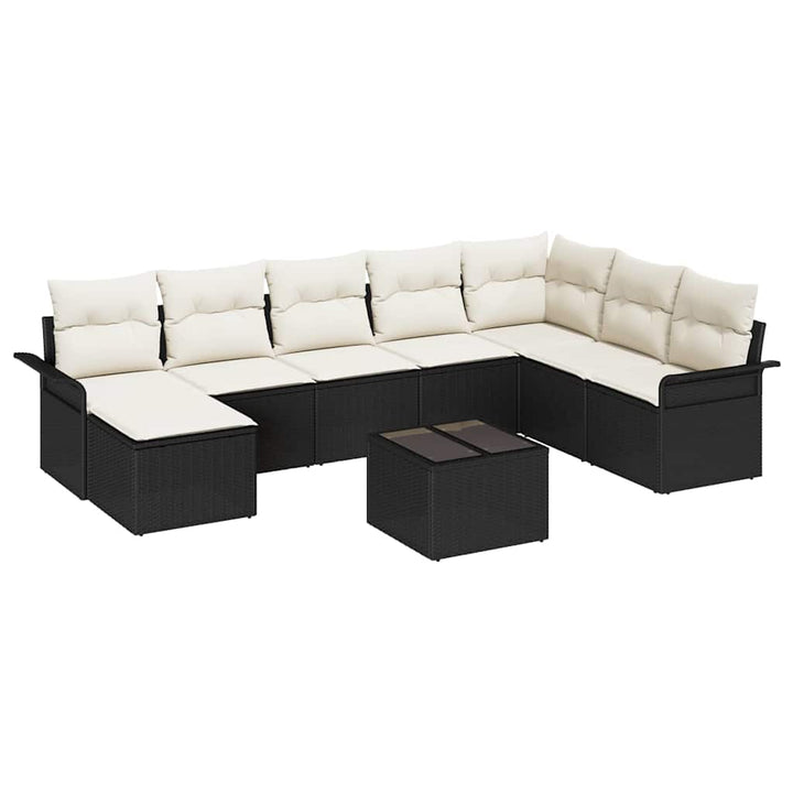 Havesofa Sæt med pude med opbevaring 9 pcs Brun Poly rattan