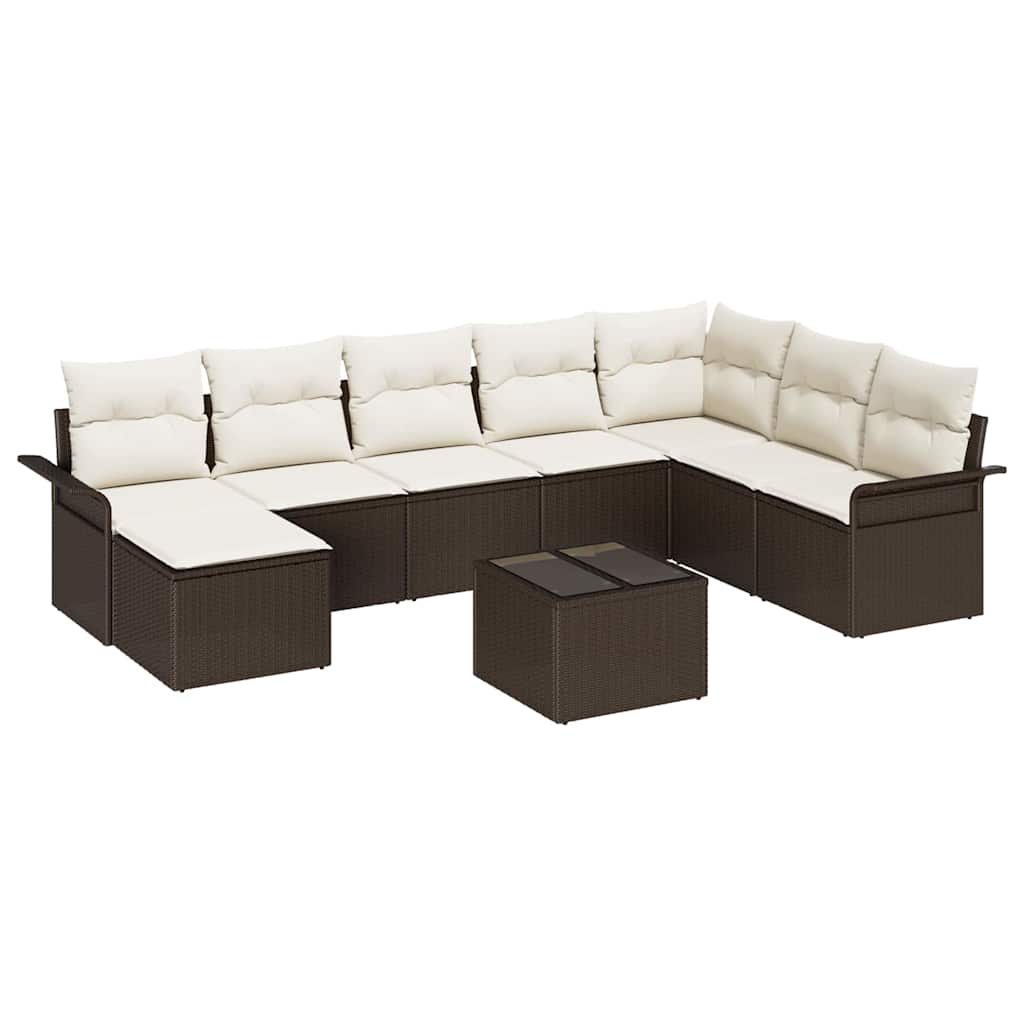 Havesofa Sæt med pude med opbevaring 9 pcs Grå Poly rattan