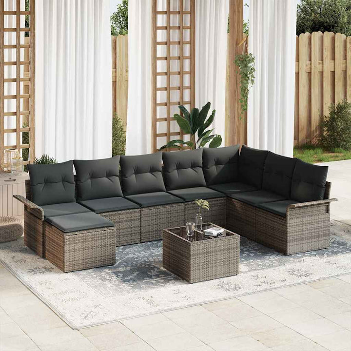 Havesofa Sæt med pude med opbevaring 9 pcs Sort Poly rattan