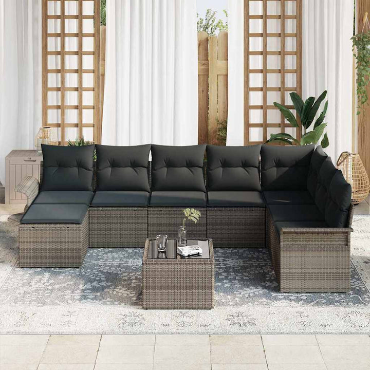 Havesofa Sæt med pude med opbevaring 9 pcs Sort Poly rattan
