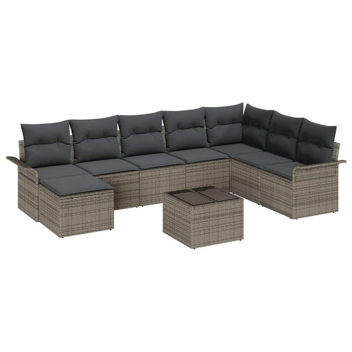 Havesofa Sæt med pude med opbevaring 9 pcs Sort Poly rattan